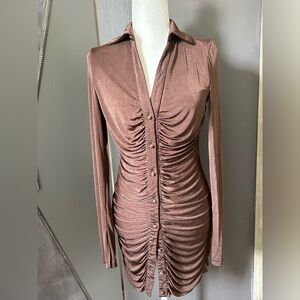 Meshki dress Small Brown slinky body con Flattering fit Lined Above knee EUC
